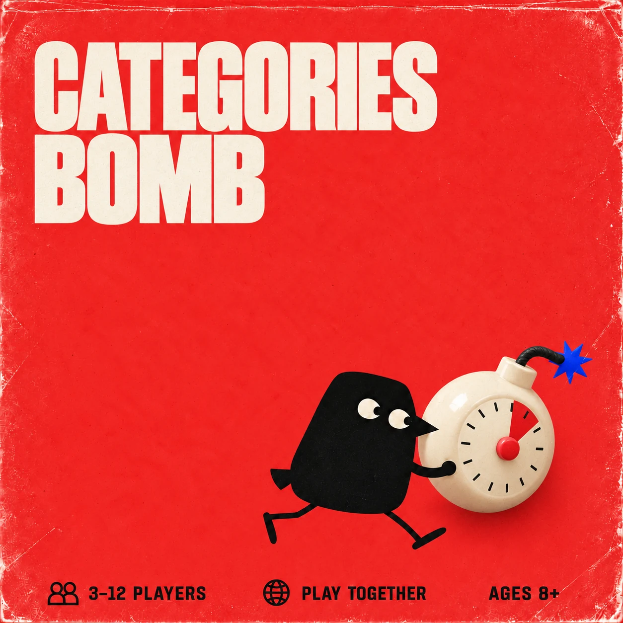 Categories Bomb cover with our black crow and a sculptural cream cartoon timer bomb. 3–12 players, play together, suggested ages 8+.